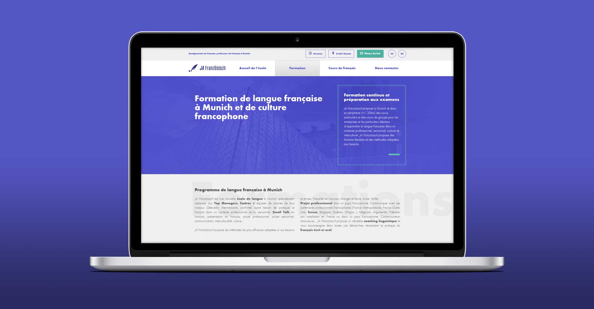 JA Französisch : page formation de langue française