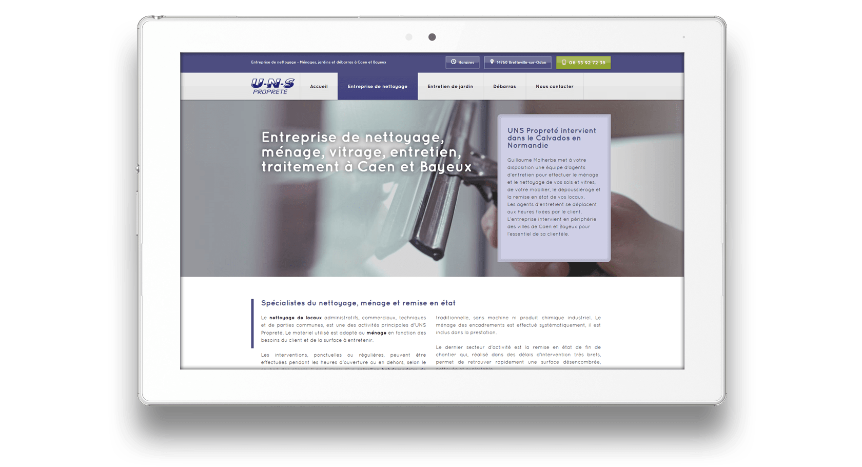 UNS Propreté page d'accueil